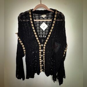 NWT - POL Black and Tan Braided Oversized Cardigan